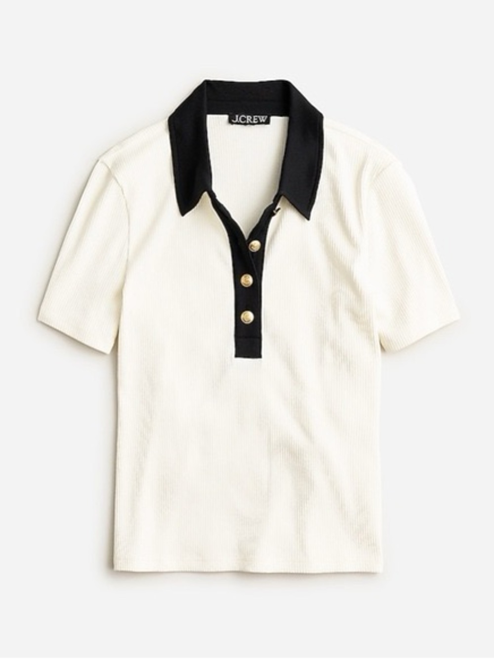 J.Crew Cream Short-Sleeve ribbed Polo with Black Collar